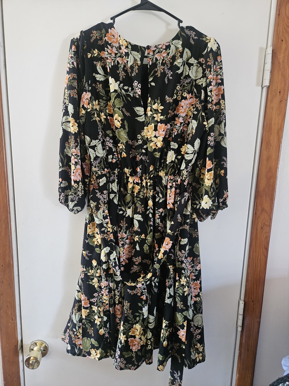 Baltic Born Black Floral Midi Dress with Long Sleeves Nwt M